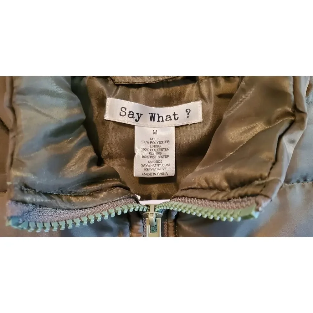 Say What ? Women's Size S / M Quilted Vest Olive Green Full Zip Pockets Bust 34